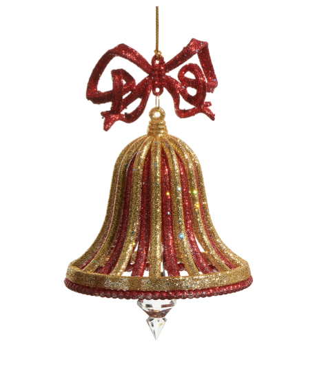 Red and Gold Glittered Bell Ornament