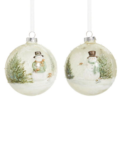 Woodland Snowman Ball Ornament