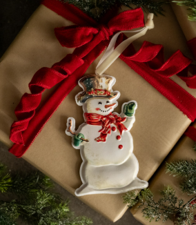 SNOWMAN W/ RED BOW ORNAMENT