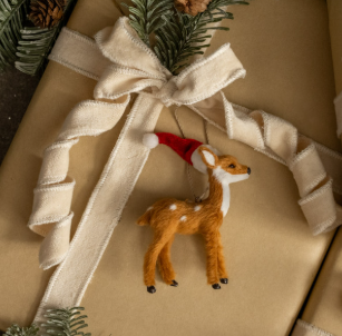 FESTIVE FUR DEER ORNAMENT