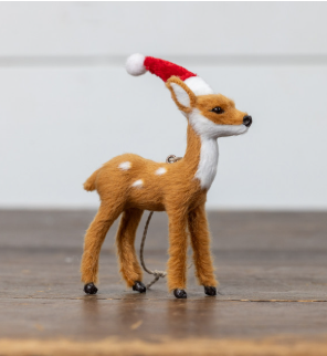 FESTIVE FUR DEER ORNAMENT