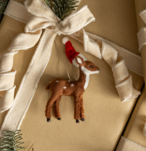 FESTIVE FUR BROWN DEER ORNAMENT