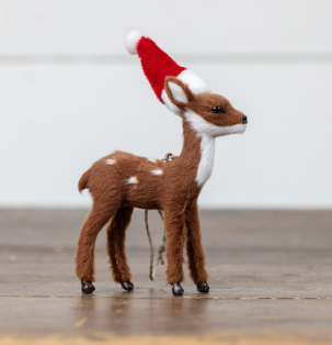 FESTIVE FUR BROWN DEER ORNAMENT