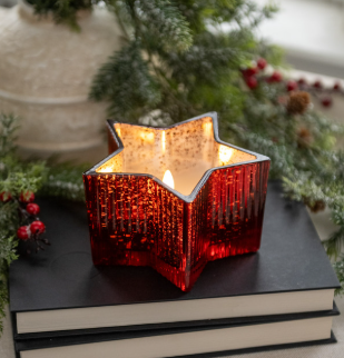 RED MERCURY GLASS STAR CANDLE