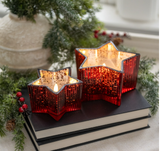RED MERCURY GLASS STAR CANDLE