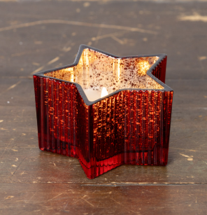 RED MERCURY GLASS STAR CANDLE