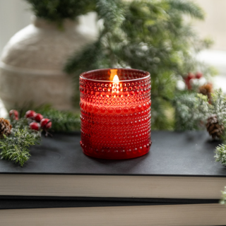 3.25" RED DOTTED GLASS CANDLE