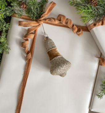 5" FAWN VELVET & GLITTER BELL