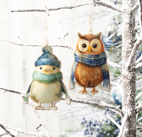 Winter Owl and Bird Ornament-