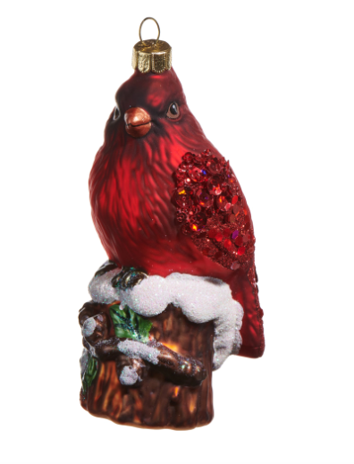 5" Cardinal on Stump Ornament
