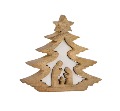 NAT. MANGO WOOD NATIVITY TREE