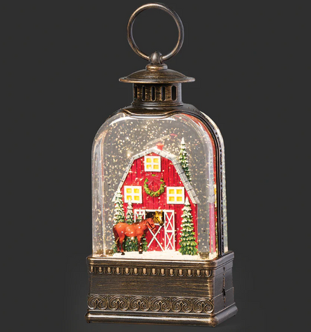 Lighted Swirl Bronze Lantern with Horse and Barn Scene - Confetti Lites