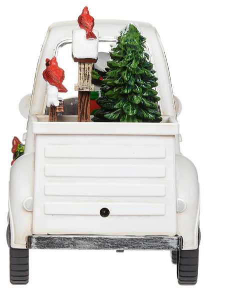 Confetti Lites Lighted Swirl White Truck with Snowman Driving & Cardinals
