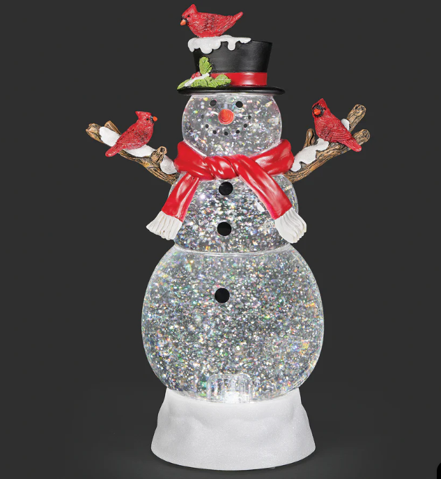 Lighted Swirl Snowman with Cardinals