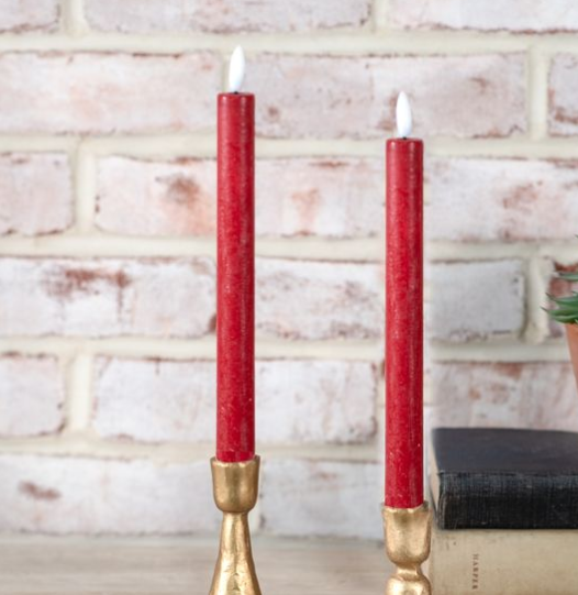 2 PC LED TAPER CANDLE SET - Red