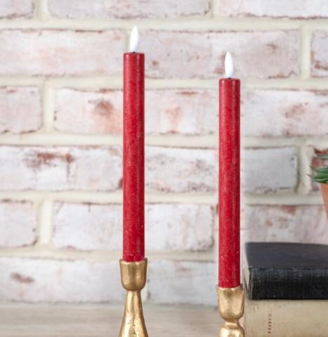2 PC LED TAPER CANDLE SET - Red