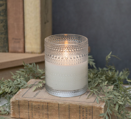 DOTTED GLASS 3DFLAME CANDLE 4" - Amber