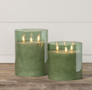Glass Smooth Flameless Candle - Green