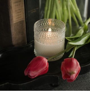 DOTTED GLASS 3D FLAME CANDLE 4x5" - Ivory