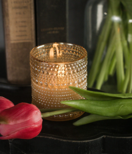 DOTTED GLASS 3D FLAME CANDLE 5"- Champagne