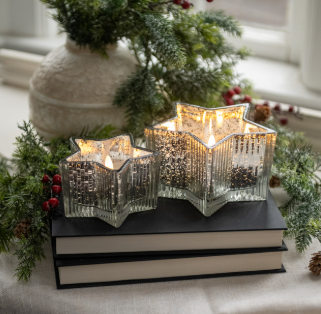 SILVER MERCURY GLASS STAR CANDLE
