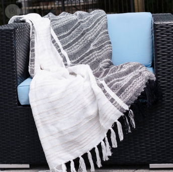 Woven Geo Throw with Fringe (black)