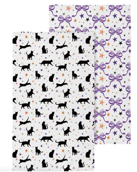 Haunted House Cats and Bows Kitchen Towel - Quick Dry