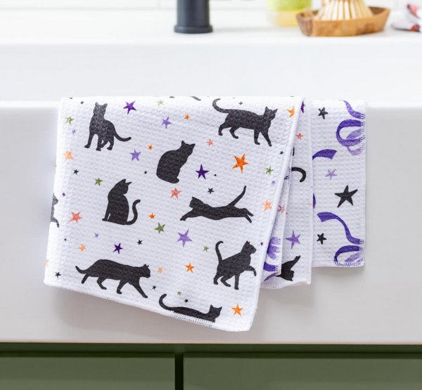 Haunted House Cats and Bows Kitchen Towel - Quick Dry