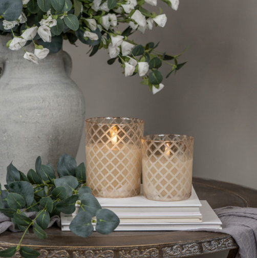 Champagne Etched Diamond Candles (2 sizes)