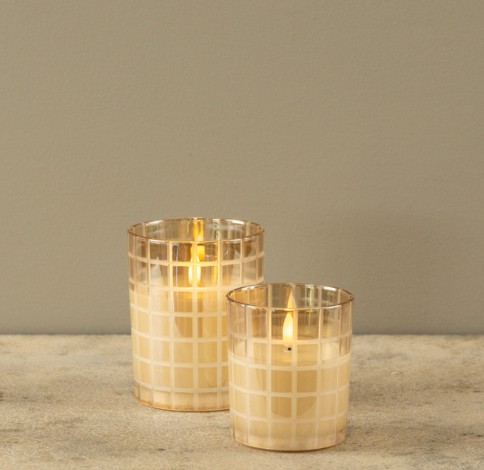 Etched Grid Champagne 3D Flame Candle (2 Sizes)