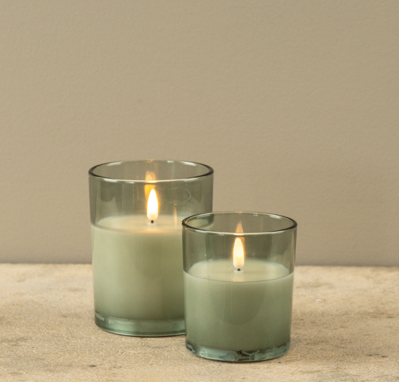 Green Thick Glass 3D Flame Candle (2 sizes)
