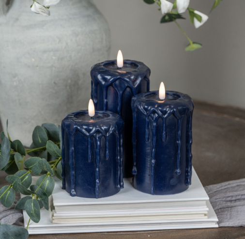 Navy 3D Flame Pillar Candle (3 sizes)