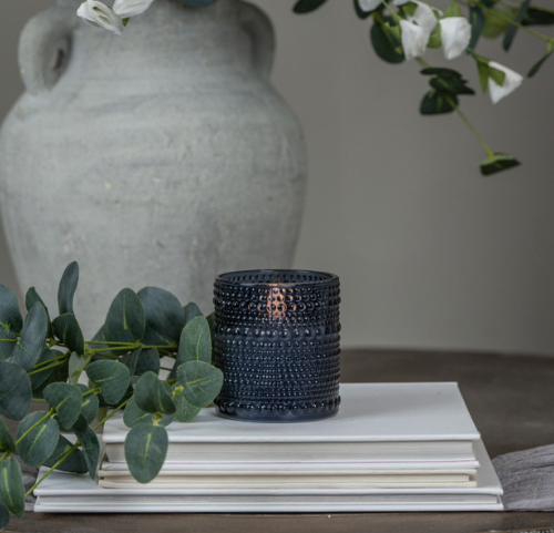 Navy Dotted Glass 3D Flame Candle