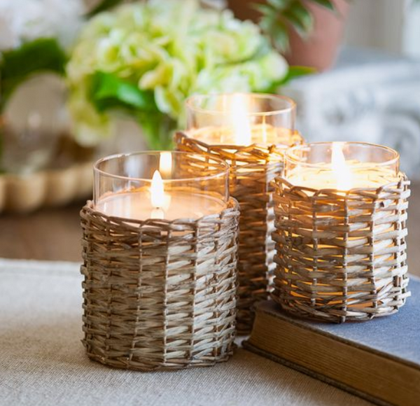 LED Glass Wicker Candle (3 sizes)