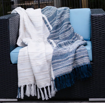 Woven Geo Throw with Fringe (teal)