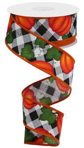 Pumpkin W/Leaves/Check Ribbon