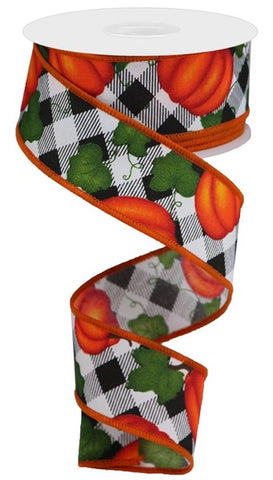 Pumpkin W/Leaves/Check Ribbon