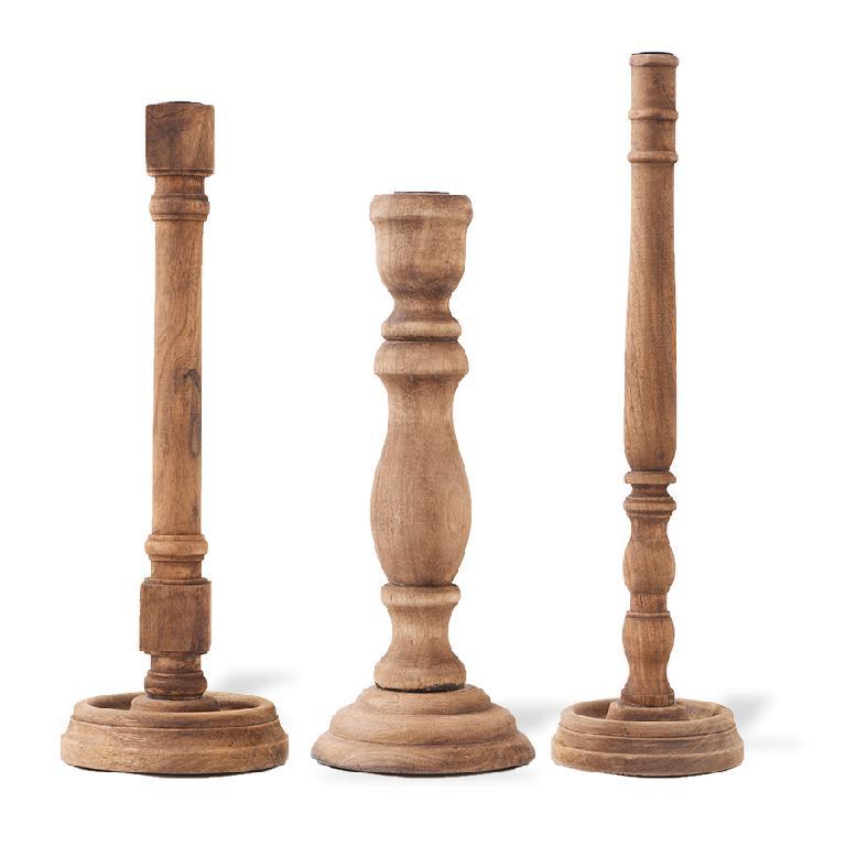 Brown Wooden Taper Candleholders (3 Sizes)