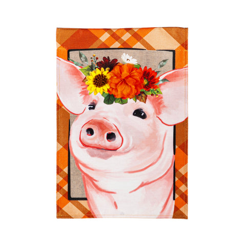 Fall Pig Garden Burlap Flag