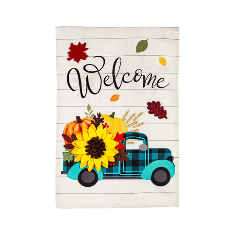 Fall Plaid Truck Garden Linen Flag