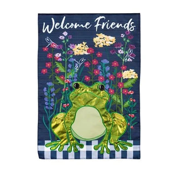 Whimsical Frog Garden Applique Flag