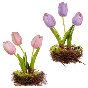 Real Touch Tulips in Nest (Multiple Colors)