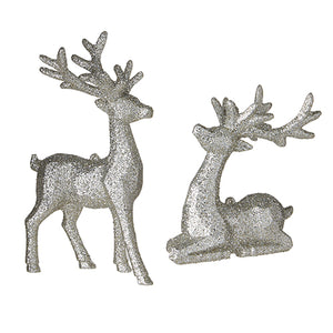 Silver Glitter Deer Ornament (2 styles)