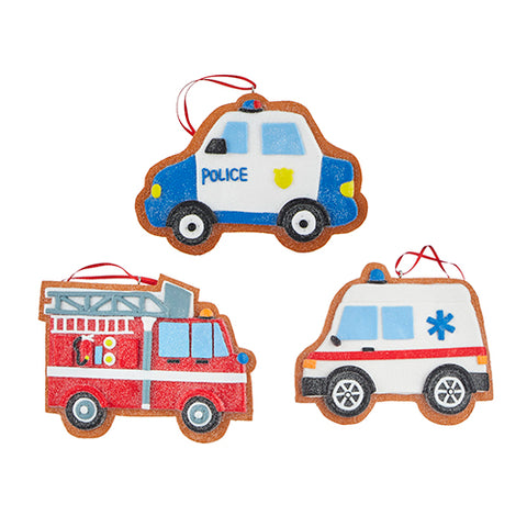 Emergency Vehicle Gingerbread Ornament (3 styles)