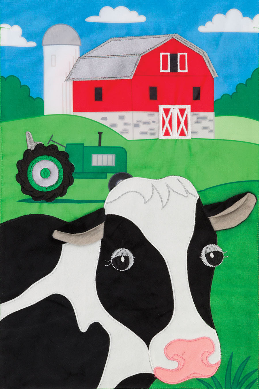 Cow & Barn Applique Flag
