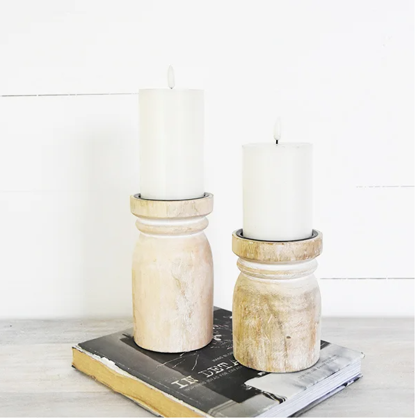 White Washed Wooden Candle Holders