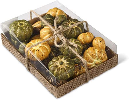 Green and Yellow Pumpkins with Mini Pinecones Box