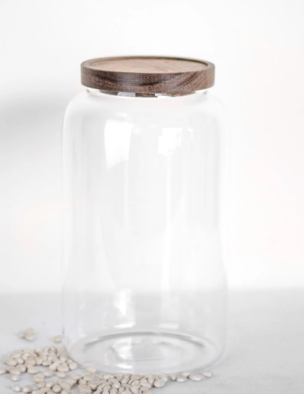Clear Round Glass Canister with Wooden Lid