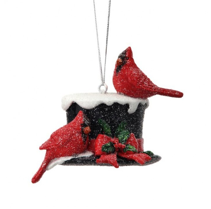 Cardinal on Snowman Hat Ornament