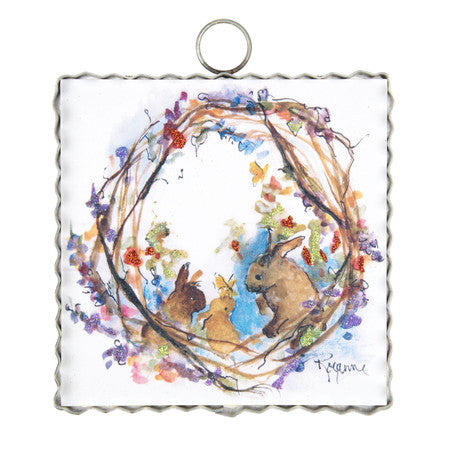 Mini Watercolor Bunny Wreath Print